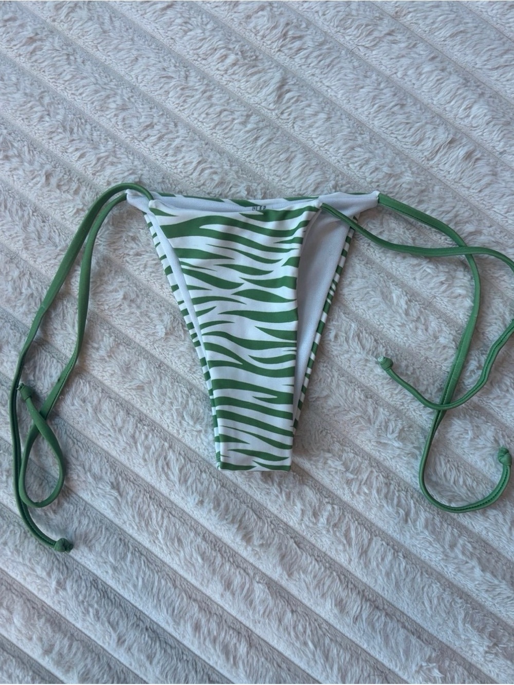 Shein Green and White Zebra Print Tie Bikini Bottoms